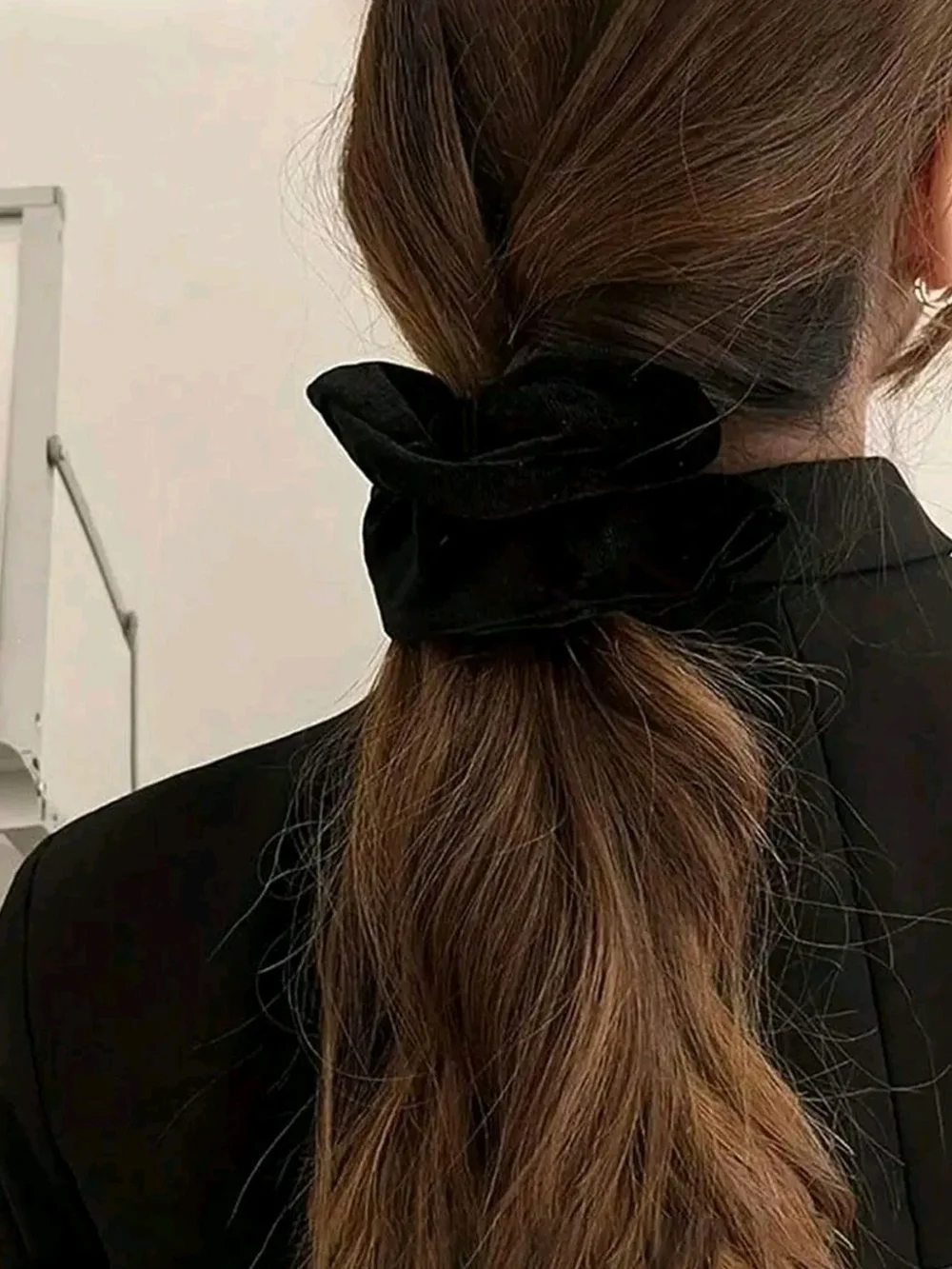 Velvet Oversized Scrunchie Set Of 4- Black and Neutral Browns